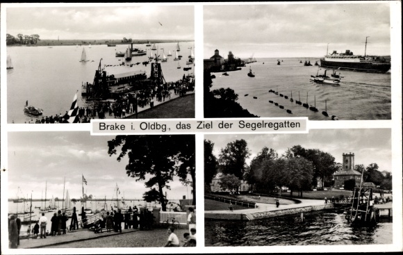 Postcard Brake on the Lower Weser, the goal of the sailing regattas