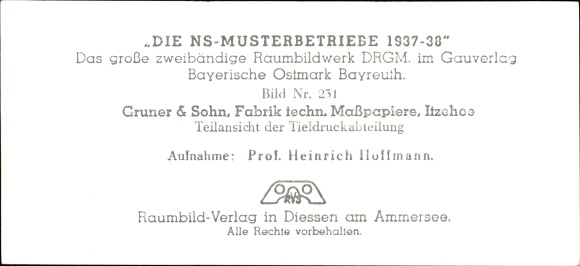 Stereo spatial image photo &quot;The NS model companies 1937-38&quot;, No. 231, Gruner &amp; Sohn, gravure printing, Itzehoe