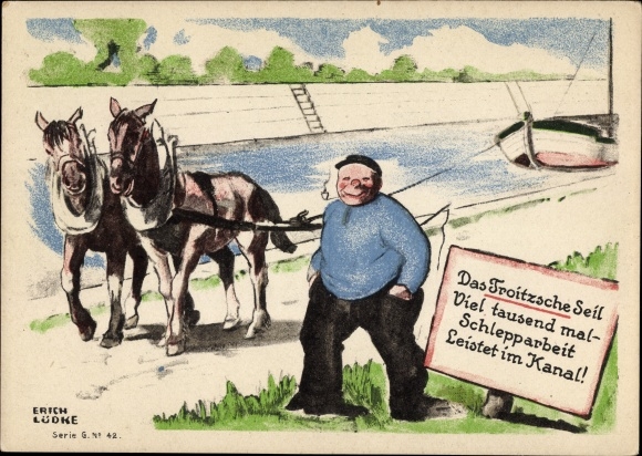 Artist PC Lüdke, E., Berlin Tempelhof, rope and cable works F. Troitzsch, horses, towpath