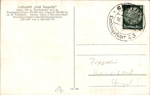 Postcard airship LZ 130 Graf Zeppelin, landing
