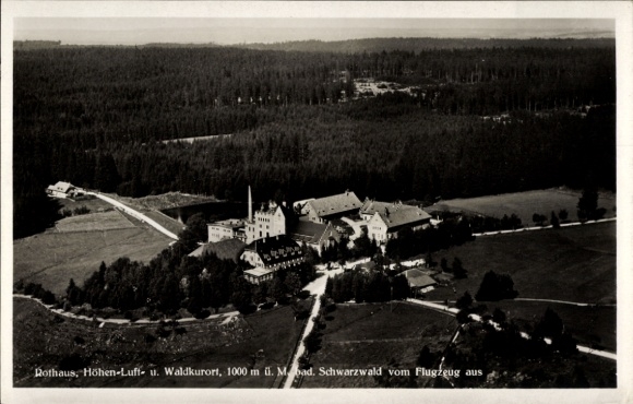 Postcard Rothaus Grafenhausen in the Black Forest, aerial photograph of the mountain air and forest health resort, Black Forest