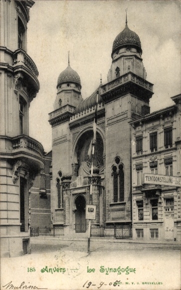 Judaica Postcard Anvers Antwerp Flanders, Synagogue