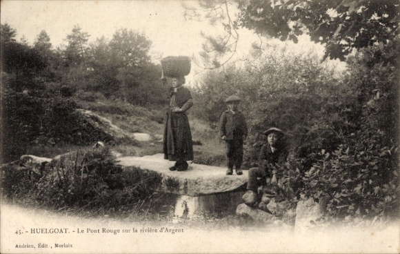 Postcard Huelgoat Finistère, Pont Rouge on the river Argent