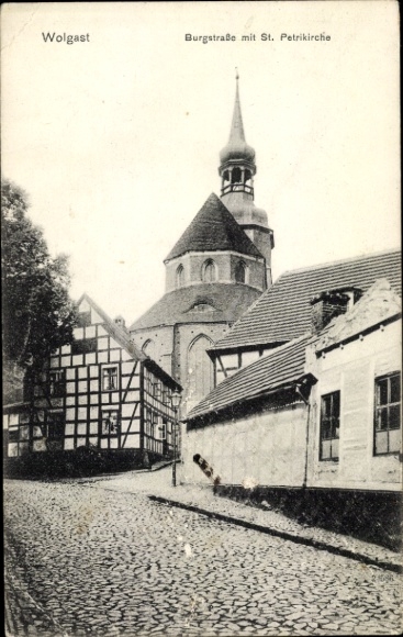 Ak Wolgast in Mecklenburg Vorpommern, Burgstraße, St. Petrikirche