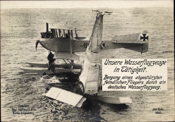 Ak Deutsches Wasserflugzeug, Bergung eines abgestürzten feindlichen Fliegers, I WK