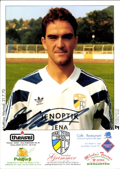 Handtekeningkaart voetballer Matthias Wentzel, FC Carl Zeiss Jena, handtekening
