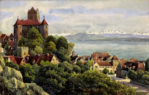 Artist Postcard Marschall, J., Meersburg on Lake Constance, Castle