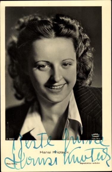 Ak Schauspielerin Hansi Knoteck, Portrait, Ross Verlag A 3327/1, Autogramm