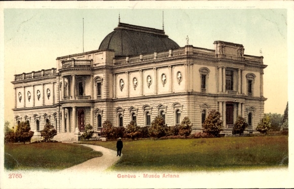 Ak Genève Genf Schweiz, Genève Musée Ariana, farbig, Gebäude, Park, Weg