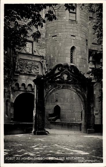 Postcard Neuenstein in Hohenlohekreis Württemberg, castle, main portal