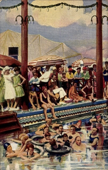 Postcard steamer MS Augustus, NGI, swimming pool