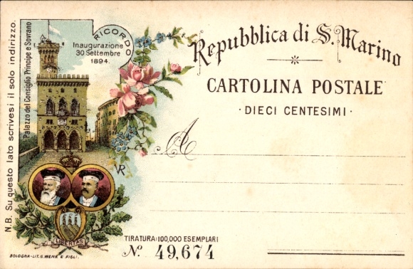 lito San Marino, Palazzo del Consiglio Principe e Sovrano, inauguracja 1894