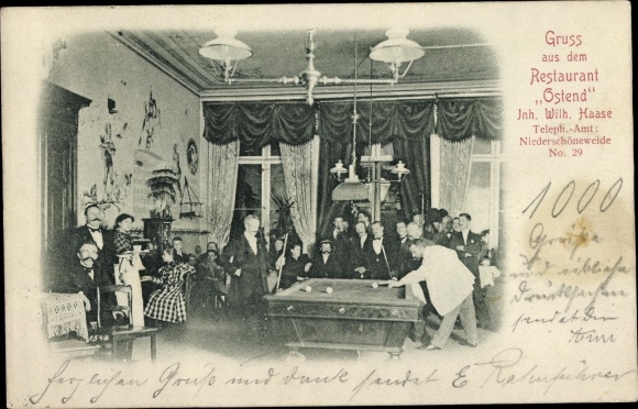 Postcard Berlin Treptow Niederschoeneweide, Restaurant Ostend, billiards