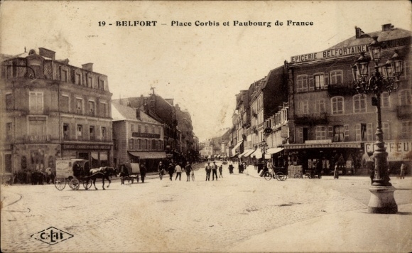 Ak Belfort Beffert Beffort Territoire de Belfort, historisch stadszicht, Place Corbis, Faubour