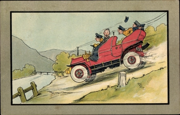 Artist PC Lane Vicary, Charles, automobile about to drive into a river