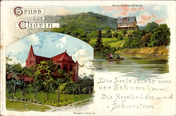 Kunstenaar litho Chorin in de wijk Barnim, Neue Klosterschänke, Chorin-klooster