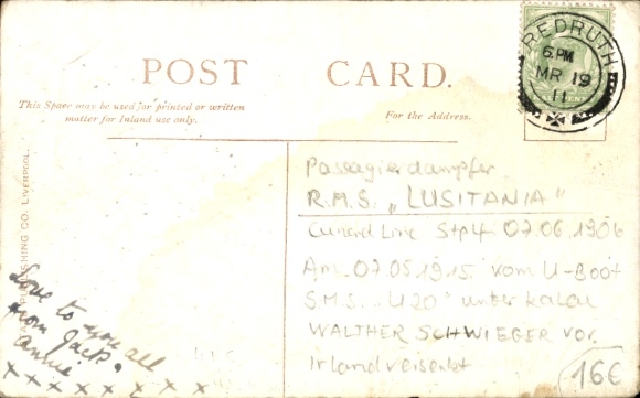 Ak passagiersstoomboot RMS Lusitania, Cunard Line