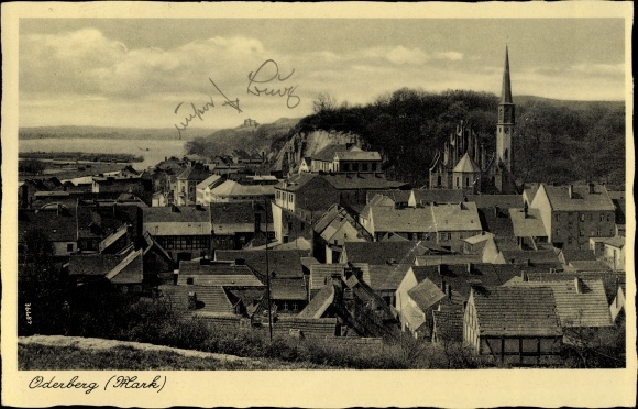 Postcard Oderberg in der Mark, view of the town, church