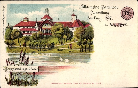 Chromo-Litho Hamburg, General Horticultural Exhibition 1897, main exhibition building