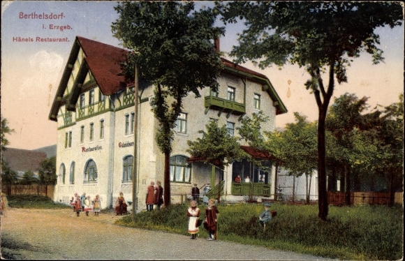 Postcard Berthelsdorf Weißenborn in the Ore Mountains, Hänels Restaurant