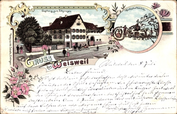 Chromo-Litho Weisweil in Baden, Gasthaus zum Erbprinzen, business sign