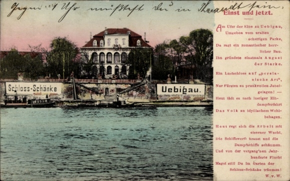 Ak Dresden Uebigau, Blick auf die Landungsbrücke, Gedicht