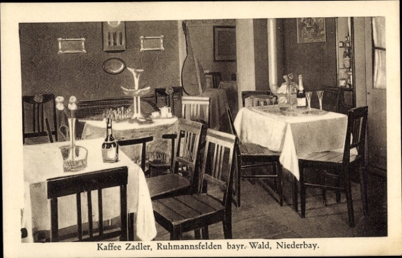 Postcard Ruhmannsfelden in the Bavarian Forest, Coffee Zadler, Lute
