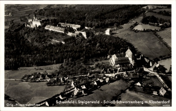 Postcard Scheinfeld Middle Franconia, Schwarzenberg Castle, aerial photograph, monastery village, Steigerwald