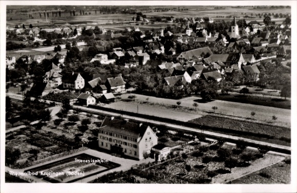 Postcard Bad Krozingen in Breisgau Black Forest, aerial view, thermal bath Krozingen, surrounding houses,