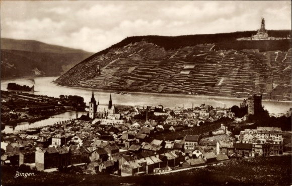 Postcard Bingen am Rhein, general view, Niederwald National Monument