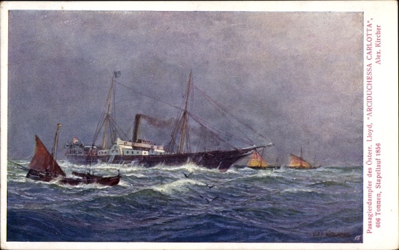 Artist PC Kircher, Alex, steamer Arciduchessa Carlotta, Austrian Lloyd