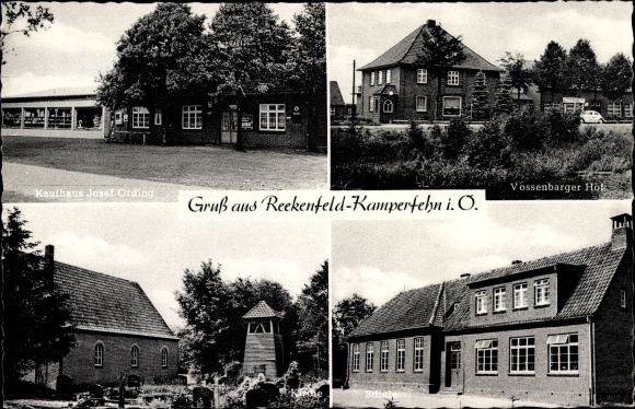 Postcard Reekenfeld Barßel Lower Saxony, Kamperfehn, department store Josef Ording, Vossenbarger Hof, tower