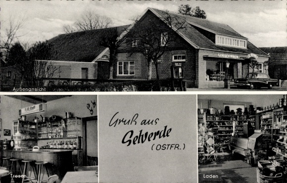 Postcard Selverde Uplengen in East Frisia, general store, restaurant