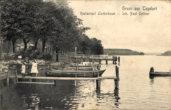 Postcard Berlin Reinickendorf Konradshöhe Tegelort, Greetings from Restaurant Lindenbaum Inh. Paul Oettner