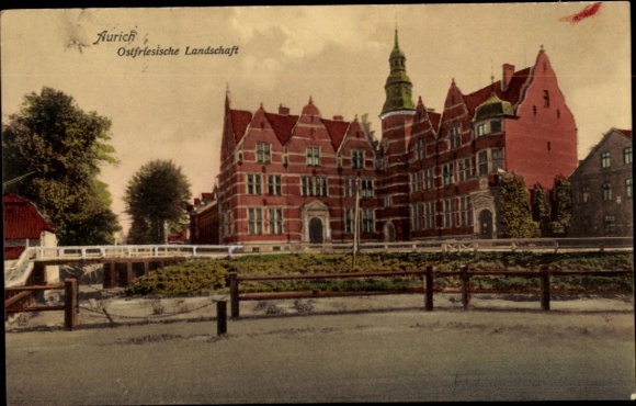 Postcard Aurich in East Frisia, historical building, architectural details, East Frisian landscape
