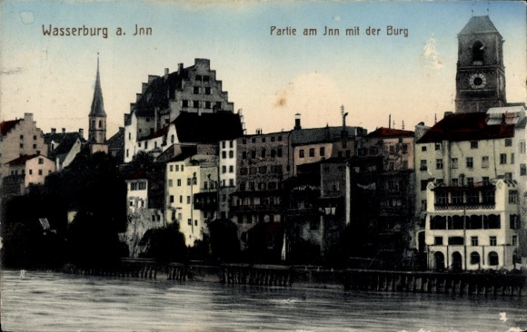 Postcard Wasserburg am Inn Upper Bavaria, Wasserburg a. Inn, part of the Inn with the castle