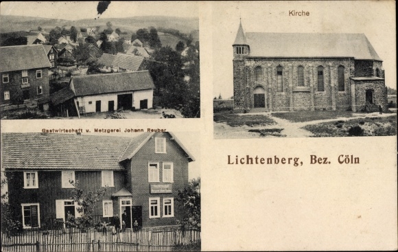 Ak Lichtenberg Morsbach in de wijk Oberberg, kerk, herberg en slager Johann Reuber