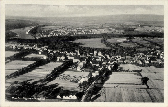 Postcard Kusterdingen in Württemberg, aerial view of fields, river, buildings