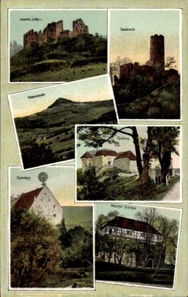 Postcard Waschenbeuren, Wascher Castle, Staufeneck, Ramsberg, Rechberg