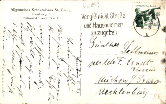 Postcard Hamburg Mitte St. Georg, General Hospital, partial view of buildings C, D and E