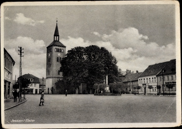 Ak Jessen an der Elster, marktplein, monument, kerk