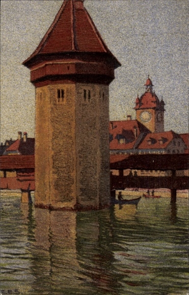 Artist Postcard Lucerne City Switzerland, Water Tower, Town Hall