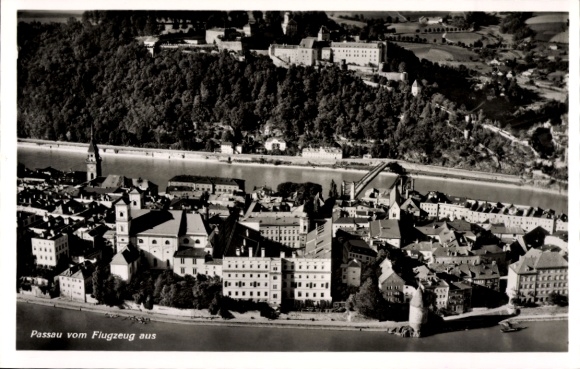 Postcard Passau in Lower Bavaria, aerial photograph