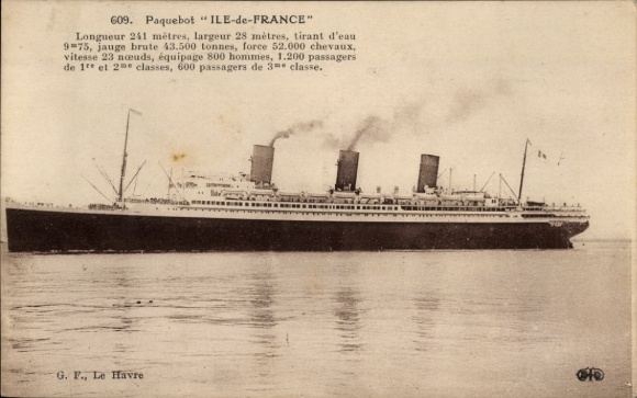 Ak Dampfer Ile de France, CGT, French Line
