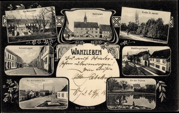 Postcard Wanzleben Börde in Saxony Anhalt, Church of St. Jacobi, Market Square, Schulstraße, in front of the high gate