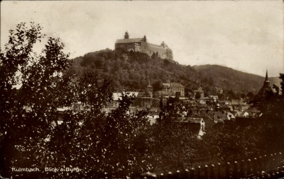 Postcard Kulmbach in Upper Franconia, castle on the hill, town view, trees in the foreground