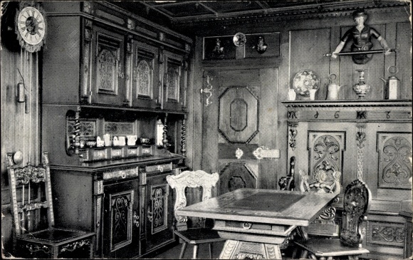 Postcard Beckenried Kt. Nidwalden Switzerland, cabinetmaker Gottfried Fischer, interior design, furniture
