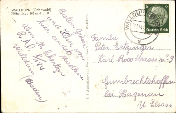 Postcard Walldürn in the Odenwald, Reich Labor Service Camp, RAD 8/184