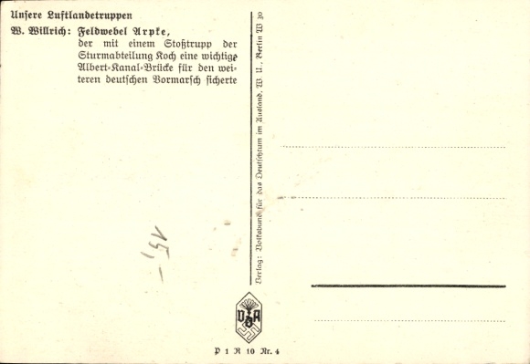 Artist Postcard Willrich, Wolfgang, Sergeant Helmut Arpke, Knight's Cross recipient, VDA School Collection 1940