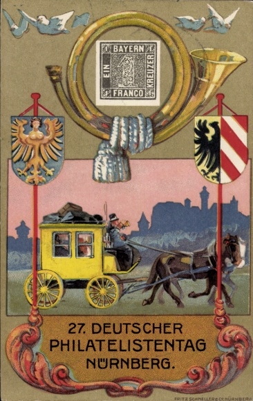 Postal stationery coat of arms Postcard Nuremberg in Middle Franconia Bavaria, 27th German Philatelists' Day 1921
